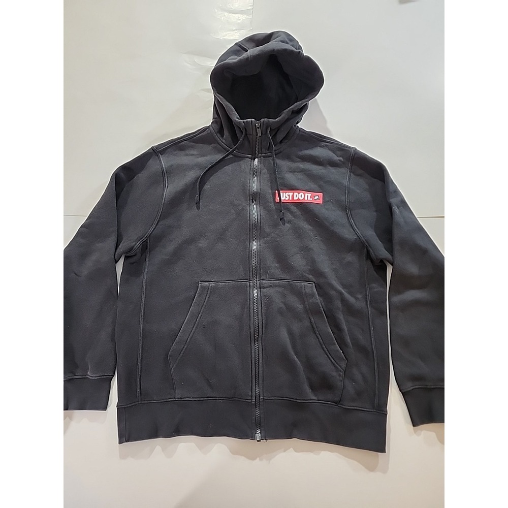 Nike Just Do It Mens Full Zip Black Hoodie Sweatshirt Size Medium